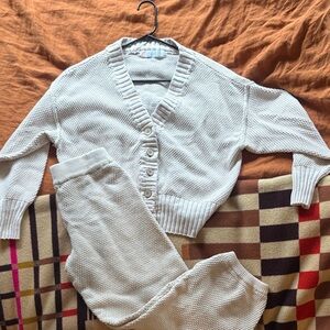 Free People Waffle Set -White Knit Cardigan Sweater and Pants